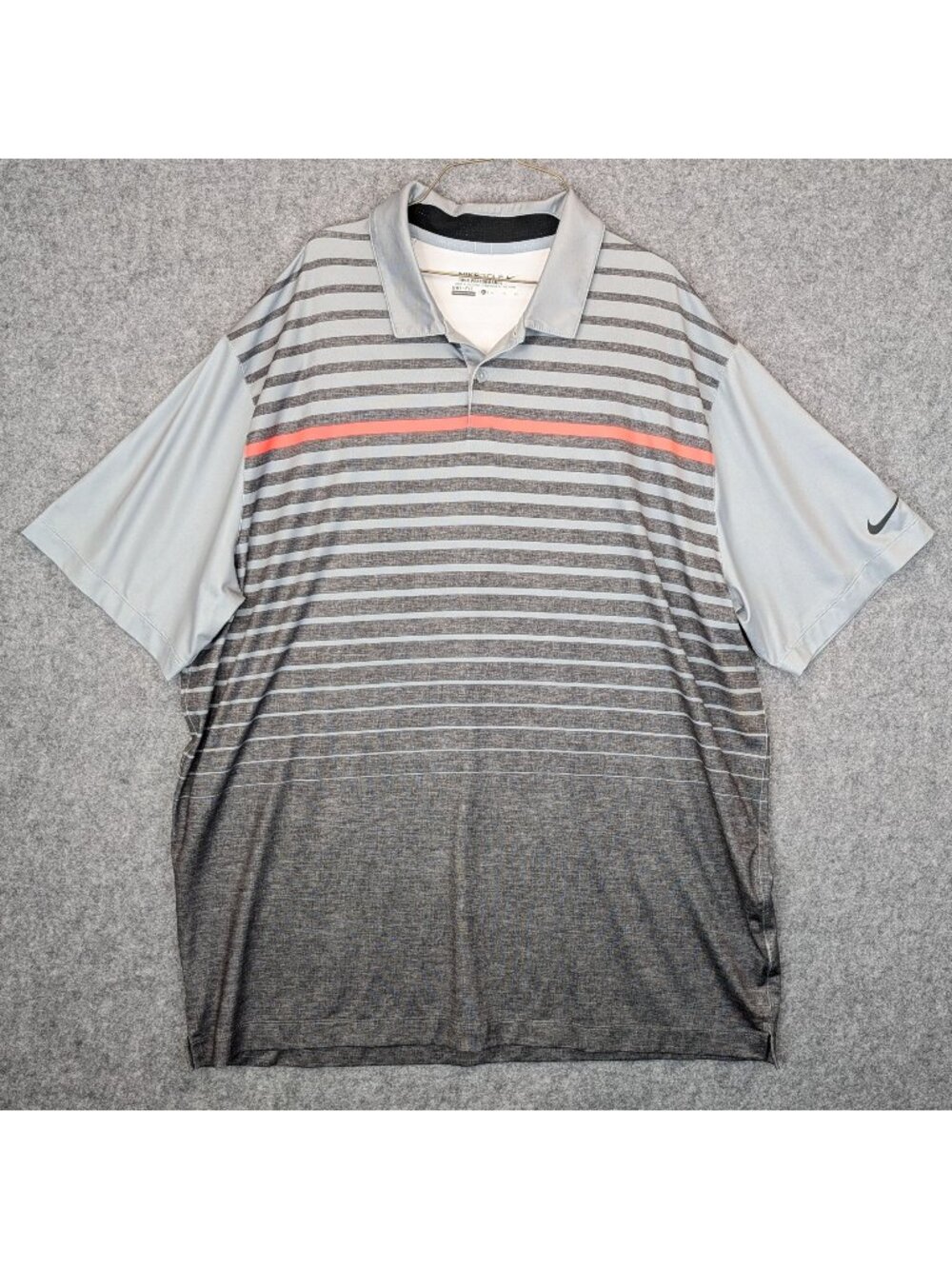 Nike Golf Tour Performance Mens Size XL Dri Fit Striped Polo Shirt Gray Red